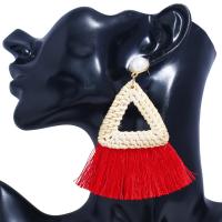 Brass Tassel Earring, with ABS Plastic Pearl & Rattan, gold color plated, for woman nickel, lead & cadmium free 