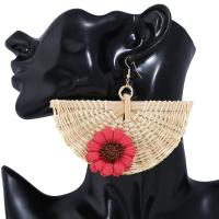 Brass Drop Earring, with Rattan, Dome, gold color plated, for woman nickel, lead & cadmium free 