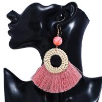 Brass Tassel Earring, with Rattan & Nylon, gold color plated, for woman nickel, lead & cadmium free 