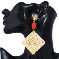 Brass Drop Earring, with Rattan, Squaredelle, gold color plated, for woman nickel, lead & cadmium free 