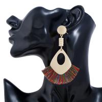 Brass Tassel Earring, with Nylon & Wood, gold color plated, for woman nickel, lead & cadmium free 