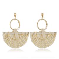 Brass Drop Earring, with Rattan, Dome, gold color plated, for woman, nickel, lead & cadmium free 