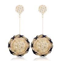 Brass Drop Earring, with Rattan, Flat Round, gold color plated, for woman, nickel, lead & cadmium free 