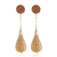 Brass Drop Earring, with Rattan, Teardrop, gold color plated, for woman, nickel, lead & cadmium free 