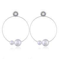 Brass Drop Earring, with ABS Plastic Pearl, Donut, plated, for woman & with rhinestone nickel, lead & cadmium free 