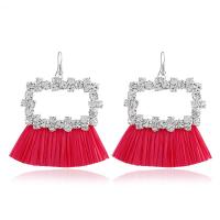 Brass Tassel Earring, with Nylon, platinum color plated, for woman & with rhinestone nickel, lead & cadmium free 