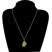 Brass Necklace, with Gemstone, with 60mm extender chain, Nuggets, gold color plated & oval chain & for woman, nickel, lead & cadmium free Approx 21.2 Inch 