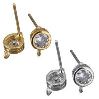 Brass Earring Drop Component, plated, with loop & micro pave cubic zirconia 0.8mm Approx 1mm 