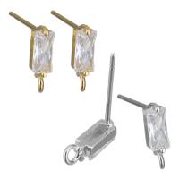Brass Earring Drop Component, Rectangle, plated, with loop & with cubic zirconia 0.8mm Approx 1mm 