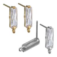 Brass Earring Drop Component, Rectangle, plated, with loop & with cubic zirconia 0.8mm Approx 1mm 