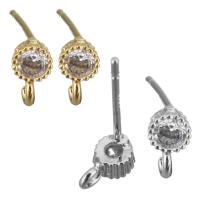 Brass Earring Drop Component, Flower, plated, with loop & micro pave cubic zirconia 0.8mm Approx 1mm 