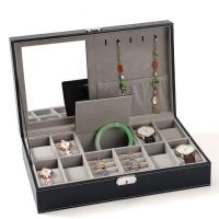 Cajas de Cuero para Set de Joyería, Cuero de PU, Negro, 335x205x90mm, Vendido por UD