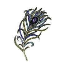 Rhinestone Zinc Alloy Brooch, Feather, antique bronze color plated, with rhinestone 