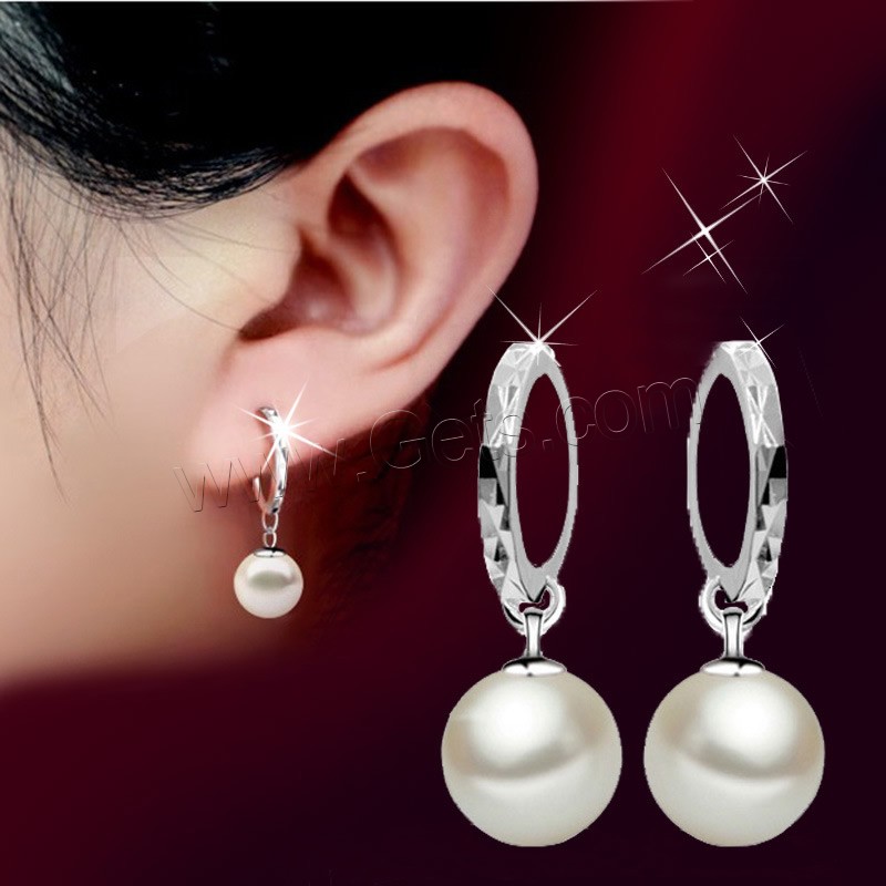 laiton Boucles d'oreilles pendantes Hoop Huggie, avec Plastique ABS perle, Plaqué de platine, normes différentes pour le choix & pour femme, protéger l'environnement, sans nickel, plomb et cadmium, Vendu par paire