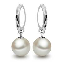 Brass Huggie Hoop Drop Earring, with ABS Plastic Pearl, platinum plated & for woman, nickel, lead & cadmium free 