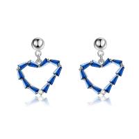 Cubic Zircon Brass Earring, Heart, platinum plated, for woman & with cubic zirconia 