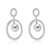 Messing Tropfen Ohrring, mit ABS-Kunststoff-Perlen, platiniert, Micro pave Zirkonia & für Frau, 23x43mm, verkauft von Paar