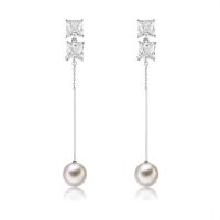 Messing Tropfen Ohrring, mit ABS-Kunststoff-Perlen, platiniert, Micro pave Zirkonia & für Frau, 11x71mm, verkauft von Paar
