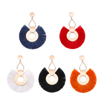 Zinc Alloy Tassel Earring, with Cotton Thread, rose gold color plated, Bohemian style 