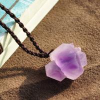 Level B Amethyst Necklace, with PU Leather Cord, Nuggets, for woman, purple, 20mm Approx 15.7 Inch 