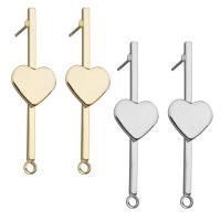 Brass Earring Drop Component, Heart, plated, with loop 0.8mm Approx 2mm 