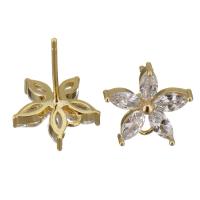 Brass Earring Drop Component, Flower, real gold plated, with loop & with cubic zirconia 0.8mm Approx 1mm 