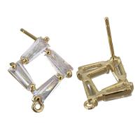 Brass Earring Drop Component, Rhombus, real gold plated, with loop & with cubic zirconia 0.8mm Approx 1.5mm 