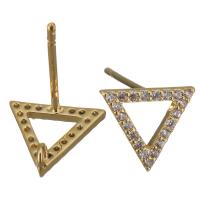 Brass Earring Drop Component, Triangle, real gold plated, with loop & micro pave cubic zirconia 0.8mm Approx 1mm 