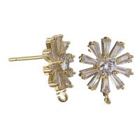Brass Earring Drop Component, Flower, real gold plated, with loop & with cubic zirconia 0.8mm Approx 1.5mm 