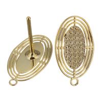 Brass Earring Drop Component, Flat Oval, real gold plated, with loop 0.8mm Approx 1mm 