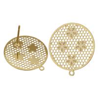 Brass Earring Drop Component, Flower, real gold plated, with loop 0.8mm Approx 1mm 