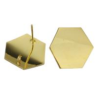 Brass Earring Drop Component, Hexagon, real gold plated, with loop 0.8mm Approx 2mm 
