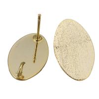 Brass Earring Drop Component, Flat Oval, real gold plated, with loop 0.8mm Approx 3mm 