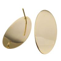 Brass Earring Drop Component, Flat Oval, real gold plated, with loop 0.8mm Approx 2mm 