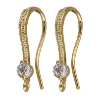 Brass Hook Earwire, real gold plated, with loop & micro pave cubic zirconia 0.8mm Approx 1mm 