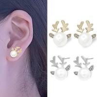 Zinc Alloy Stud Earring, with Plastic Pearl, plated, for woman & with rhinestone 