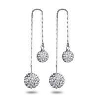 Brass Thread Through Earrings, with Rhinestone Clay Pave Bead, platinum plated, for woman, nickel, lead & cadmium free, 95mm 