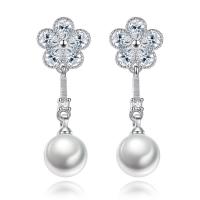 Brass Drop Earring, with ABS Plastic Pearl, platinum plated, for woman & with cubic zirconia & with rhinestone, nickel, lead & cadmium free 