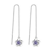 Brass Thread Through Earrings, Flower, platinum plated, for woman & with cubic zirconia nickel, lead & cadmium free, 103mm 