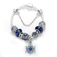 Zinc Alloy European Bracelets, with Lampwork, silver color plated & snake chain & for woman & with rhinestone 