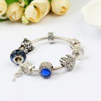 Zinc Alloy European Bracelets, with Cats Eye & Lampwork, silver color plated & snake chain & for woman & with rhinestone 