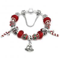 Zinc Alloy European Bracelet, with Lampwork, silver color plated & snake chain & for woman & enamel Approx 8.6 Inch 