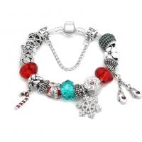 Zinc Alloy European Bracelet, with Rhinestone Clay Pave & Crystal & Lampwork, silver color plated & snake chain & for woman 