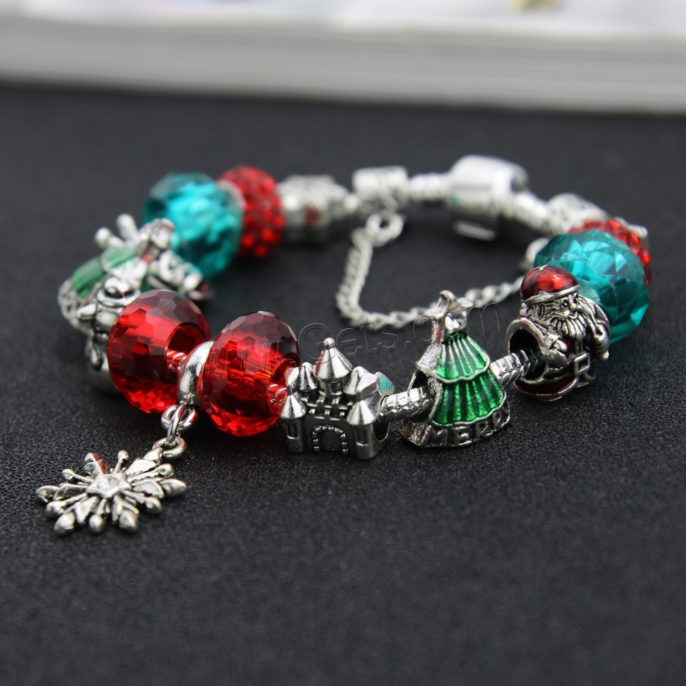 Zinc Alloy European Bracelet, with Lampwork, silver color plated, different length for choice & snake chain & for woman & enamel, Sold By Strand