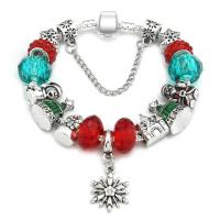Zinc Alloy European Bracelet, with Lampwork, silver color plated & snake chain & for woman & enamel 