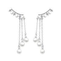 Brass Drop Earring, with ABS Plastic Pearl, platinum plated, for woman & with rhinestone, nickel, lead & cadmium free 