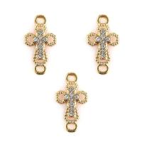 Rhinestone Zinc Alloy Connector, Crucifix Cross, gold color plated, with rhinestone & 1/1 loop, lead & cadmium free Approx 2.5mm 
