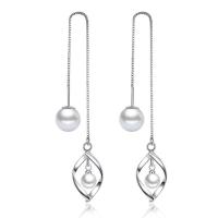 Brass Thread Through Earrings, with ABS Plastic Pearl, platinum plated, for woman, nickel, lead & cadmium free, 120mm 
