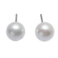 Brass Stud Earring, with Freshwater Pearl, Round, platinum plated, for woman, nickel, lead & cadmium free, 8mm 