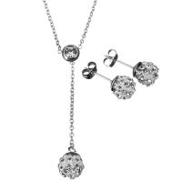 Stainless Steel Jewelry Set, earring & necklace, with Rhinestone Clay Pave, with 2Inch extender chain, oval chain & for woman, original color 2mm Approx 18 Inch 